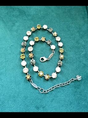 Sabika Antique Silver And Olive Swarovski Crystal Choker Necklace-RARE!
